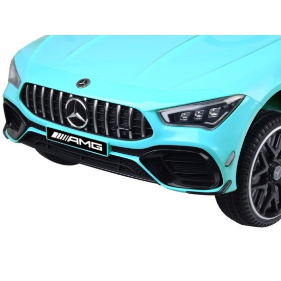 JOKO Elektrické Autíčko Mercedes AMG CLA 45s 4x4, penové kolesá, kožené sedadlo, Efekt HOJDANIA, modré