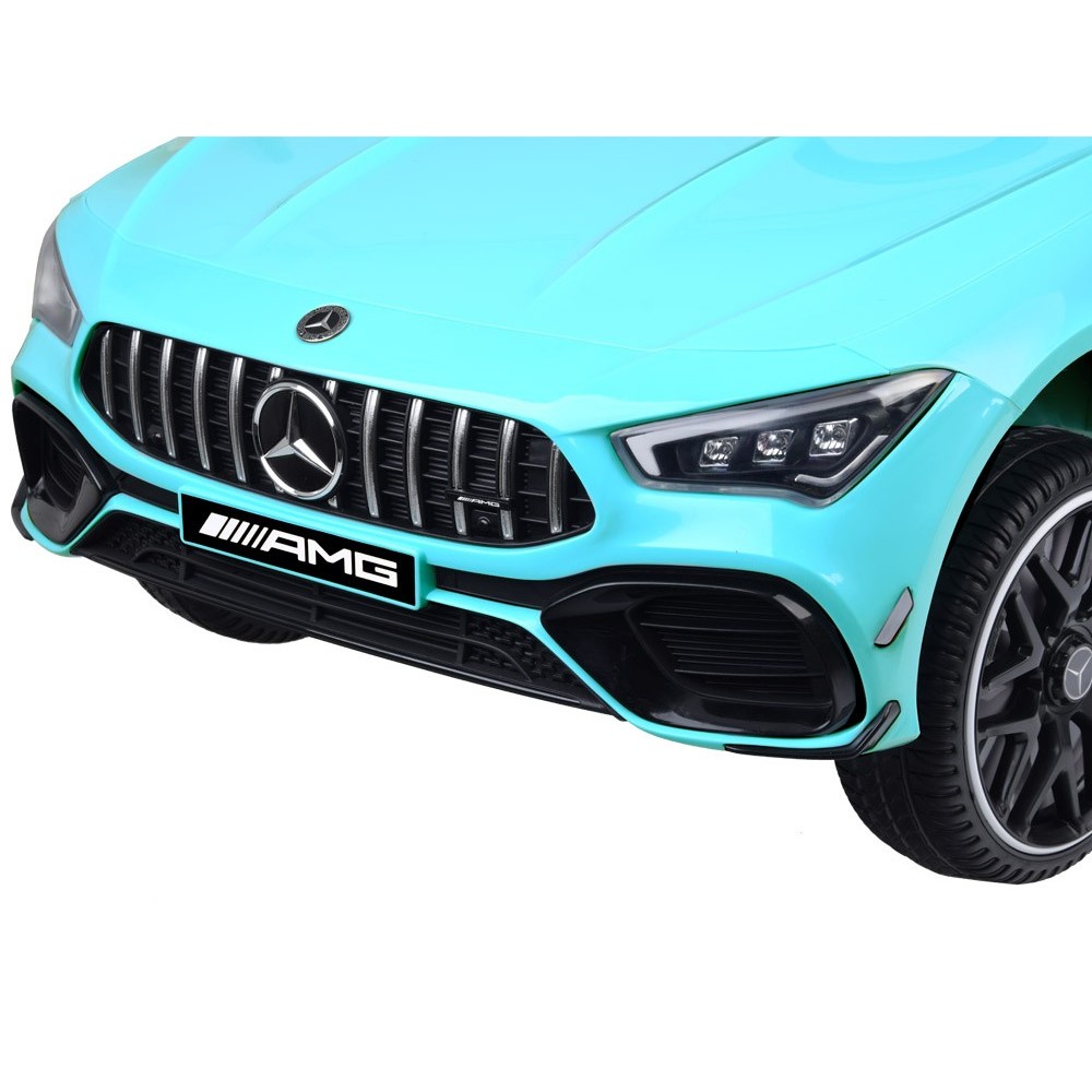 JOKO Elektrické Autíčko Mercedes AMG CLA 45s 4x4, penové kolesá, kožené sedadlo, Efekt HOJDANIA, modré