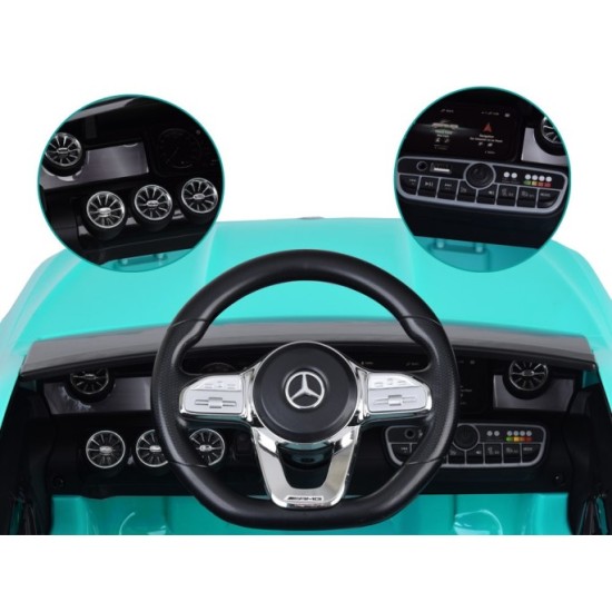 JOKO Elektrické Autíčko Mercedes AMG CLA 45s 4x4, penové kolesá, kožené sedadlo, Efekt HOJDANIA, modré