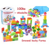 JOKO Drevené Kocky Farma so zvieratkami 100ks vo vedierku + vkladačka 