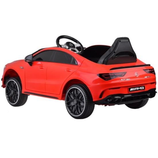 JOKO Elektrické Autíčko Mercedes AMG CLA 45s 4x4, penové kolesá, kožené sedadlo, Efekt HOJDANIA, červené
