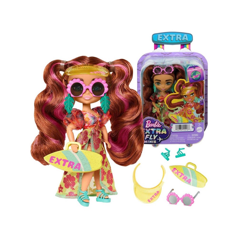 Barbie Extra Fly Minis Bábika v Slnečných okuliaroch + Kaberka surfová doska
