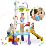 Little Tikes Veľké Detské Vodné Ihrisko Tumblin Tower so šmýkačkou, Ručným výťahom na Vodu, 2ks Vodné Delá + 25ks Loptičiek