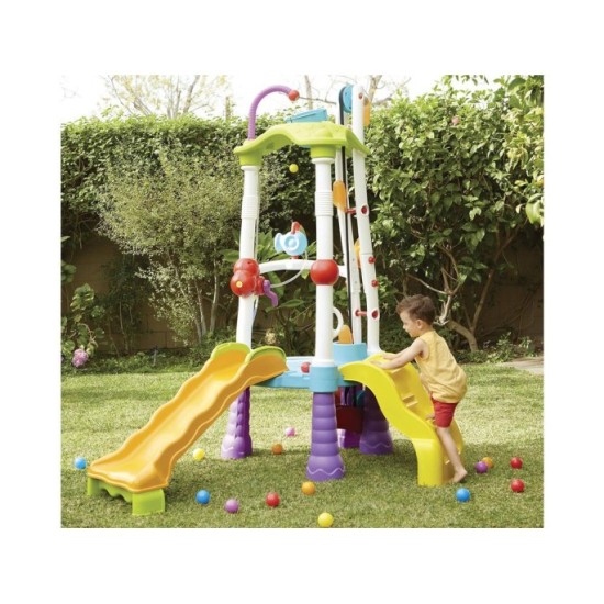 Little Tikes Veľké Detské Vodné Ihrisko Tumblin Tower so šmýkačkou, Ručným výťahom na Vodu, 2ks Vodné Delá + 25ks Loptičiek