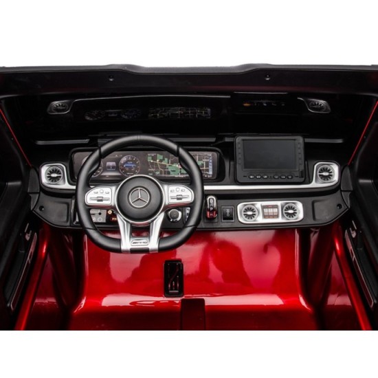 JOKO Elektrické Autíčko Mercedes G 63 AMG Class 4x4 s LCD Displejom, DVOJMIESTNE kožené sedadlo, Nosnosť 80kg, FM rádio, červené