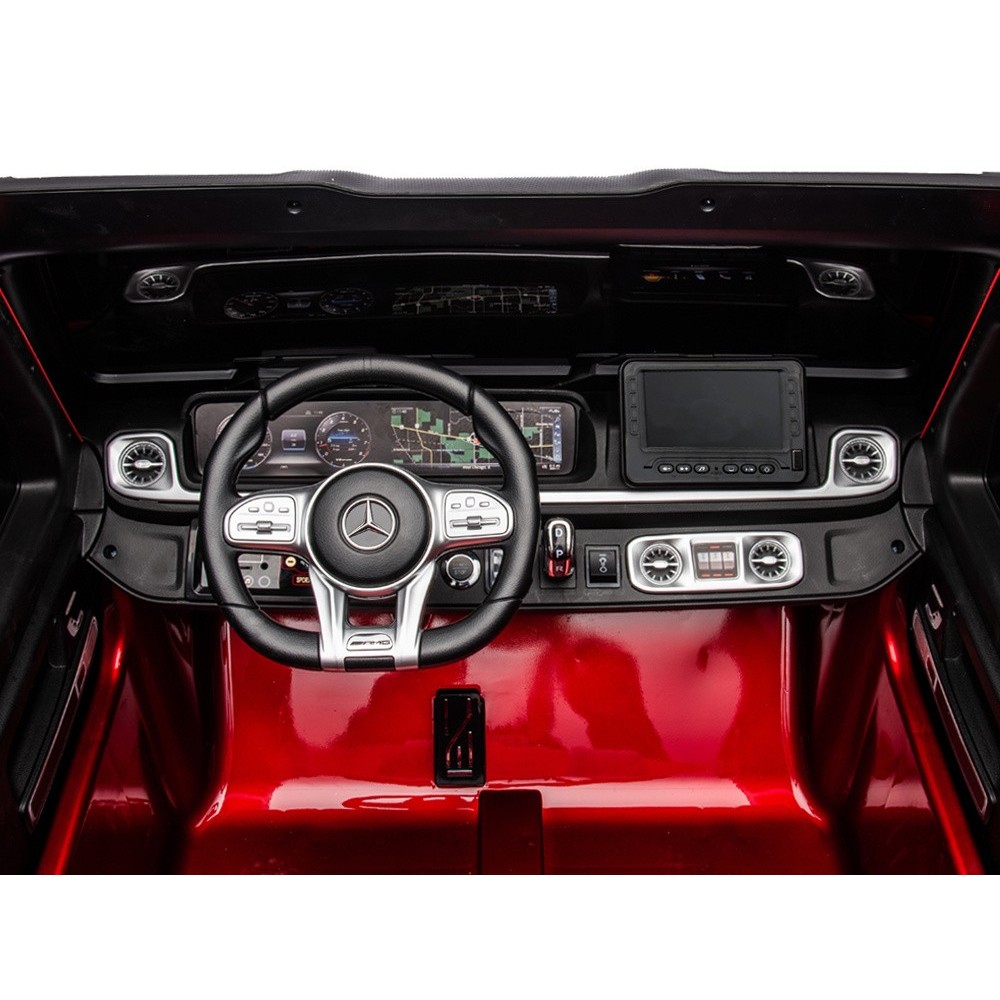 JOKO Elektrické Autíčko Mercedes G 63 AMG Class 4x4 s LCD Displejom, DVOJMIESTNE kožené sedadlo, Nosnosť 80kg, FM rádio, červené