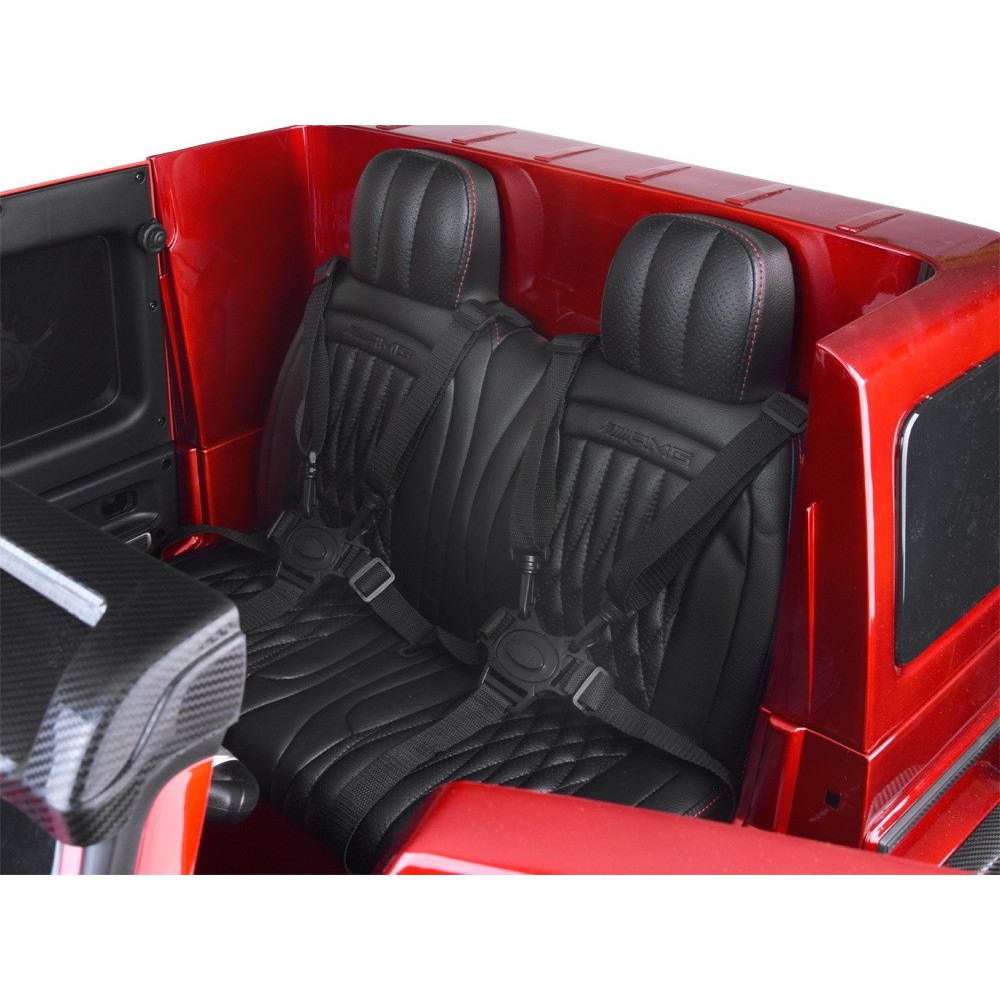 JOKO Elektrické Autíčko Mercedes G 63 AMG Class 4x4 s LCD Displejom, DVOJMIESTNE kožené sedadlo, Nosnosť 80kg, FM rádio, červené