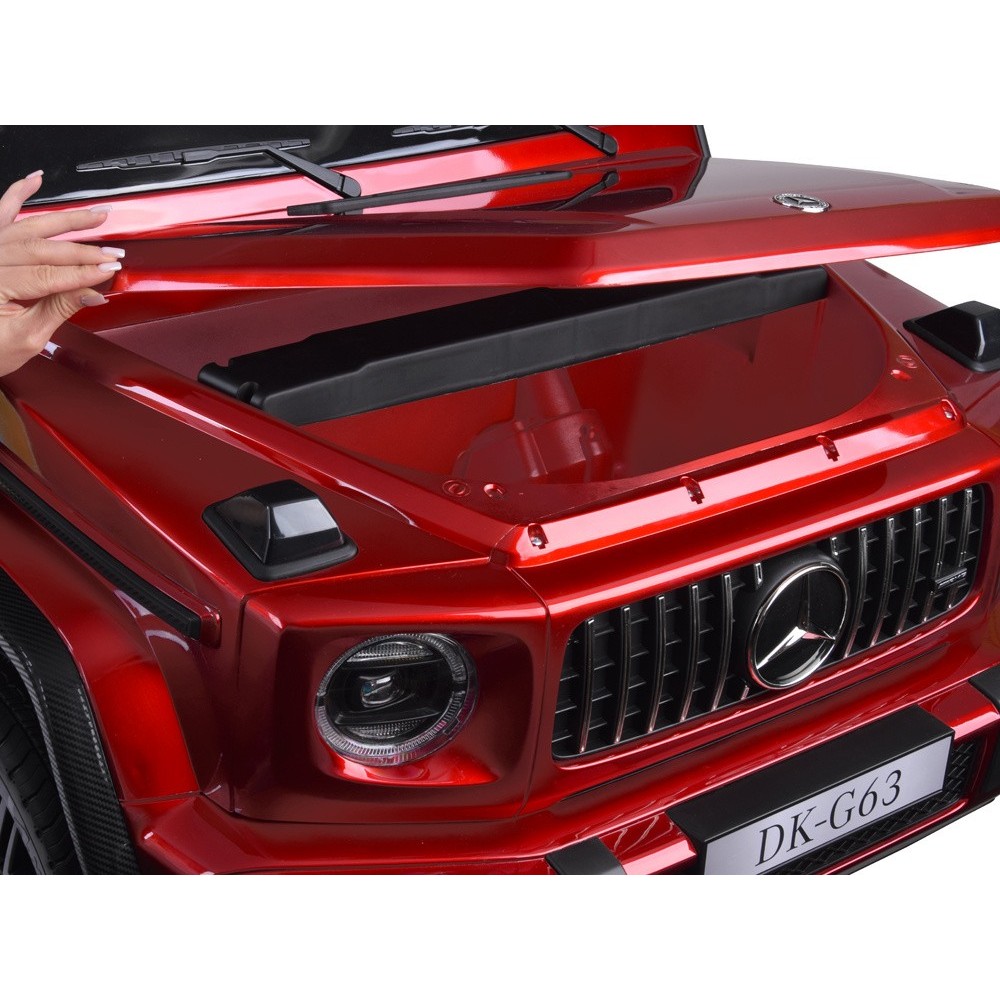 JOKO Elektrické Autíčko Mercedes G 63 AMG Class 4x4 s LCD Displejom, DVOJMIESTNE kožené sedadlo, Nosnosť 80kg, FM rádio, červené
