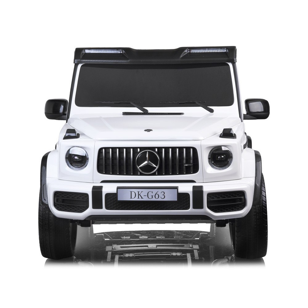 JOKO Elektrické Autíčko Mercedes G 63 AMG Class 4x4 s LCD Displejom, DVOJMIESTNE kožené sedadlo, Nosnosť 80kg, FM rádio, biele