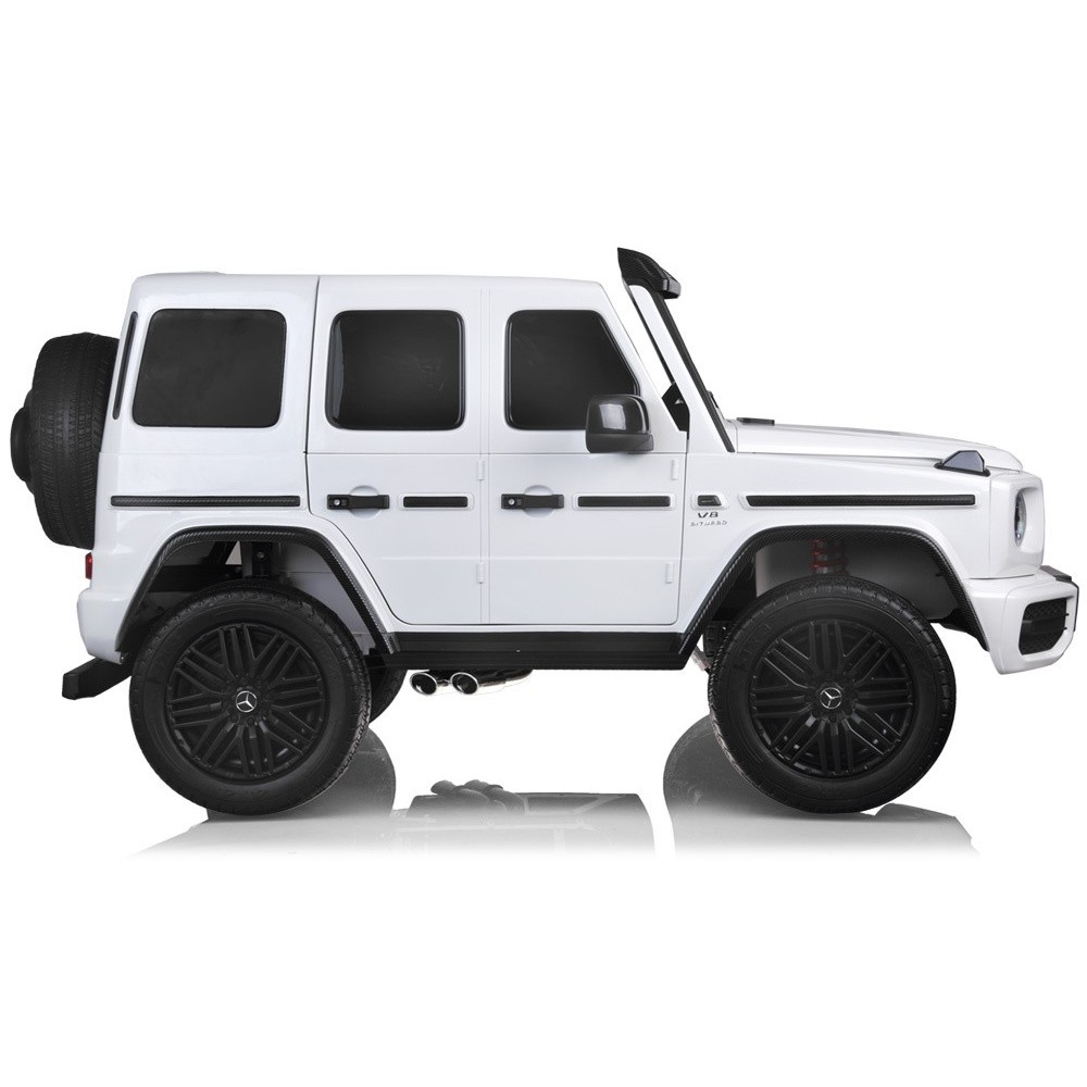 JOKO Elektrické Autíčko Mercedes G 63 AMG Class 4x4 s LCD Displejom, DVOJMIESTNE kožené sedadlo, Nosnosť 80kg, FM rádio, biele