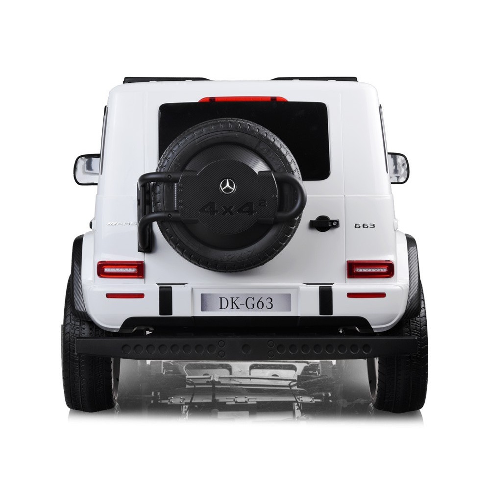 JOKO Elektrické Autíčko Mercedes G 63 AMG Class 4x4 s LCD Displejom, DVOJMIESTNE kožené sedadlo, Nosnosť 80kg, FM rádio, biele