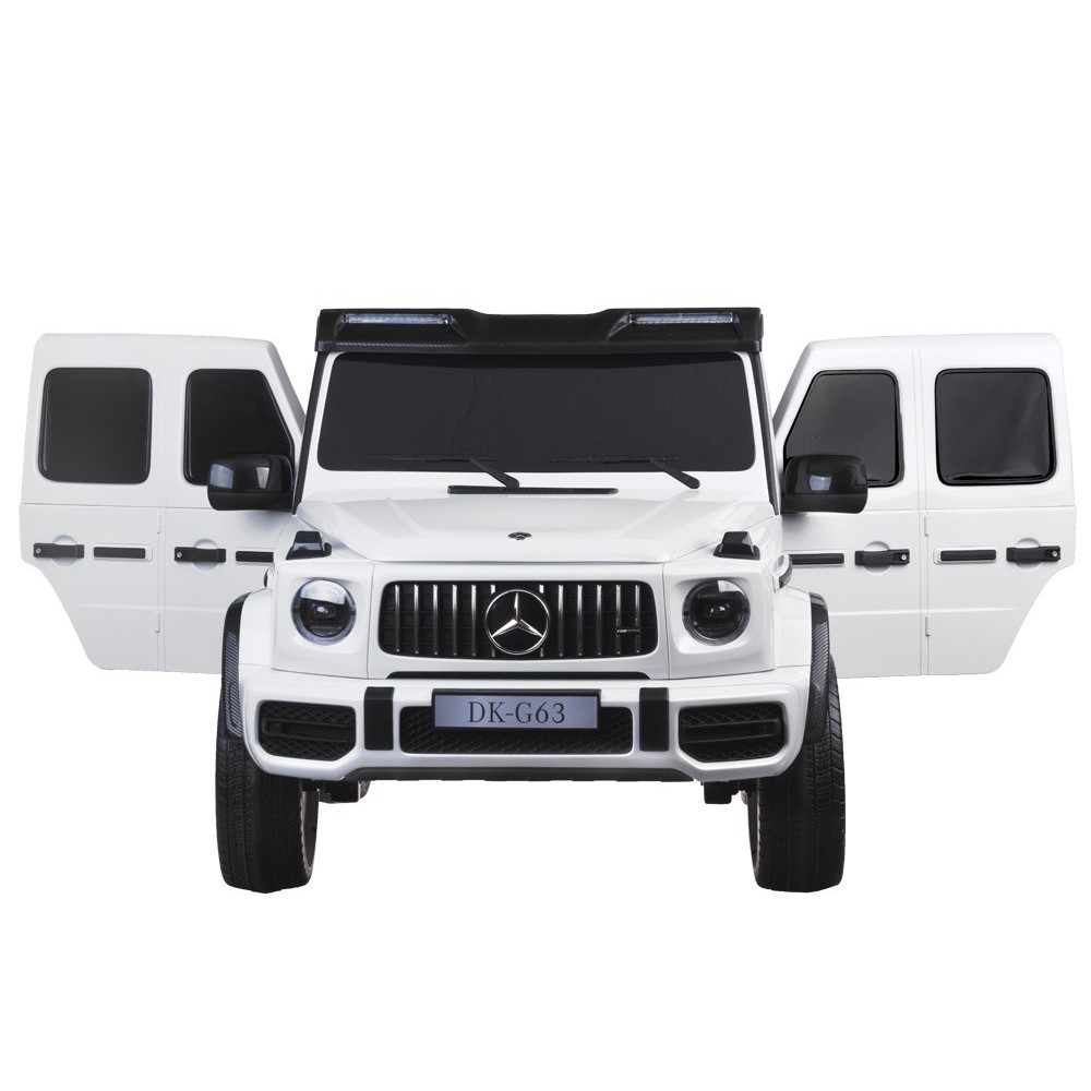 JOKO Elektrické Autíčko Mercedes G 63 AMG Class 4x4 s LCD Displejom, DVOJMIESTNE kožené sedadlo, Nosnosť 80kg, FM rádio, biele