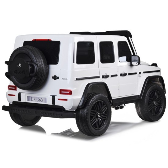 JOKO Elektrické Autíčko Mercedes G 63 AMG Class 4x4 s LCD Displejom, DVOJMIESTNE kožené sedadlo, Nosnosť 80kg, FM rádio, biele