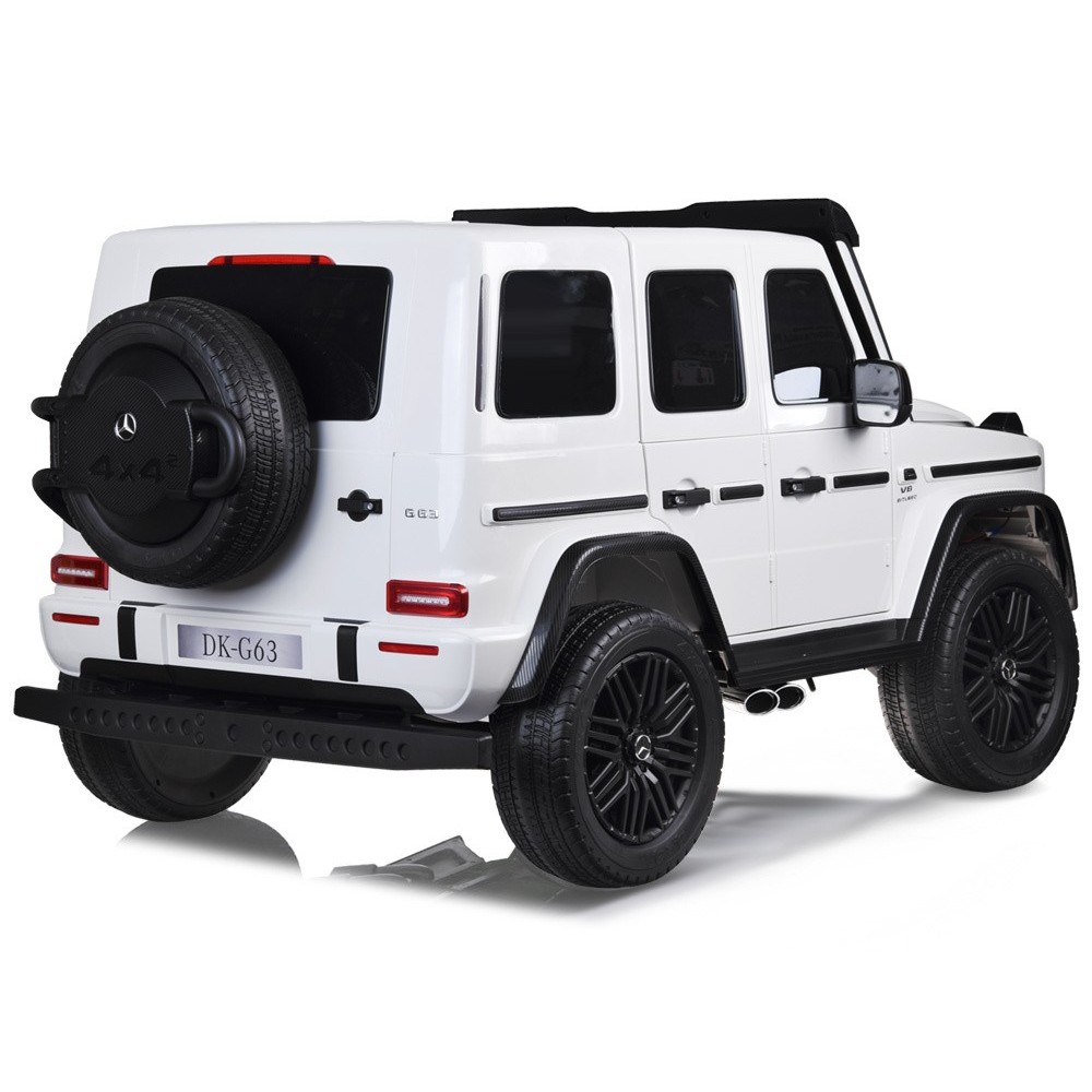 JOKO Elektrické Autíčko Mercedes G 63 AMG Class 4x4 s LCD Displejom, DVOJMIESTNE kožené sedadlo, Nosnosť 80kg, FM rádio, biele