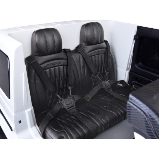 JOKO Elektrické Autíčko Mercedes G 63 AMG Class 4x4 s LCD Displejom, DVOJMIESTNE kožené sedadlo, Nosnosť 80kg, FM rádio, biele