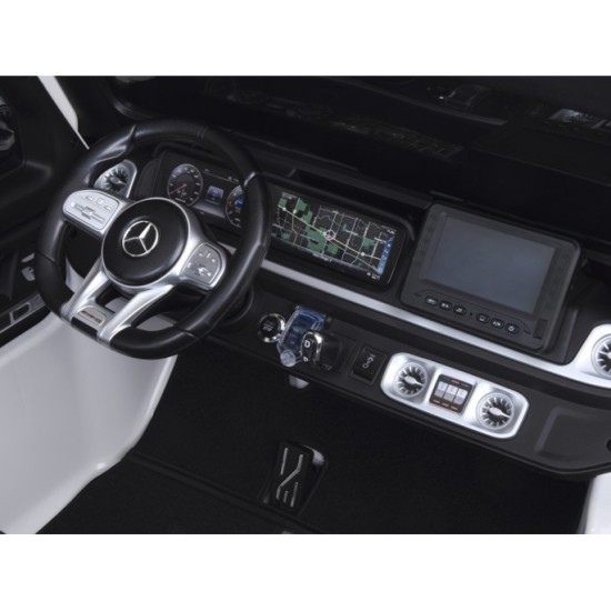 JOKO Elektrické Autíčko Mercedes G 63 AMG Class 4x4 s LCD Displejom, DVOJMIESTNE kožené sedadlo, Nosnosť 80kg, FM rádio, biele