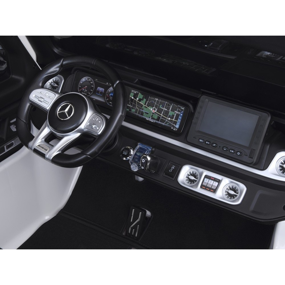 JOKO Elektrické Autíčko Mercedes G 63 AMG Class 4x4 s LCD Displejom, DVOJMIESTNE kožené sedadlo, Nosnosť 80kg, FM rádio, biele
