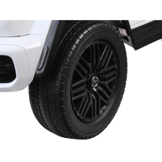 JOKO Elektrické Autíčko Mercedes G 63 AMG Class 4x4 s LCD Displejom, DVOJMIESTNE kožené sedadlo, Nosnosť 80kg, FM rádio, biele