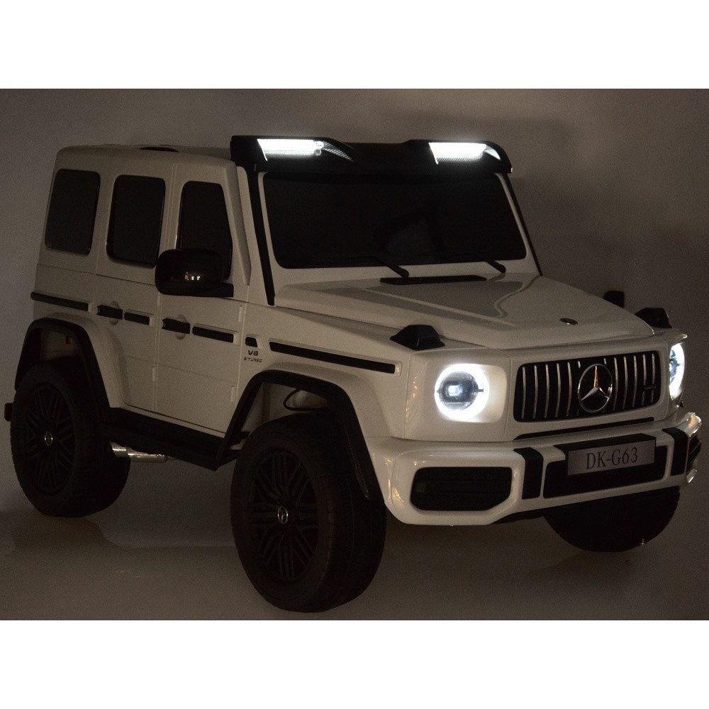 JOKO Elektrické Autíčko Mercedes G 63 AMG Class 4x4 s LCD Displejom, DVOJMIESTNE kožené sedadlo, Nosnosť 80kg, FM rádio, biele