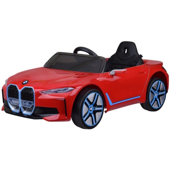 JOKO Elektrické autíčko BMW i4, penové kolesá, kožené sedadlo, červené