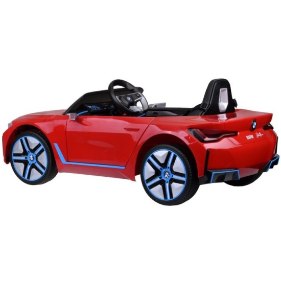 JOKO Elektrické autíčko BMW i4, penové kolesá, kožené sedadlo, červené