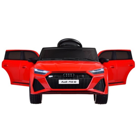 JOKO Elektrické autíčko AUDI RS 6, penové kolesá, kožené sedadlo, USB a MP3 vstup, červené