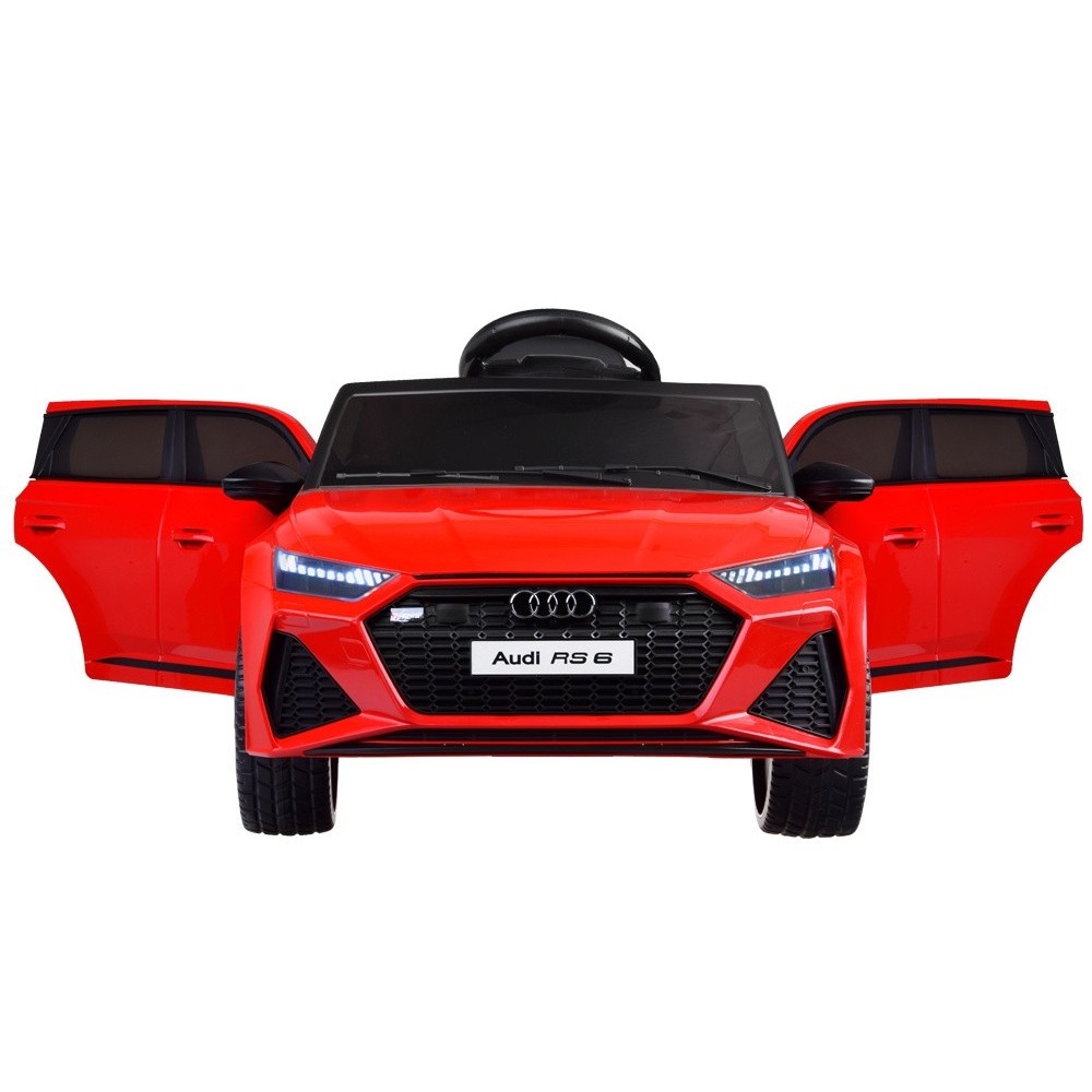 JOKO Elektrické autíčko AUDI RS 6, penové kolesá, kožené sedadlo, USB a MP3 vstup, červené
