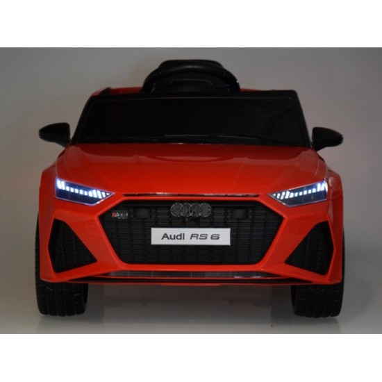 JOKO Elektrické autíčko AUDI RS 6, penové kolesá, kožené sedadlo, USB a MP3 vstup, červené