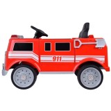 JOKO Elektrické Autíčko Hasičské Auto so svetlom a zvukom, penové kolesá, kožené sedadlo, Hasičská Striekačka na vodu, Megafón,
