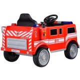 JOKO Elektrické Autíčko Hasičské Auto so svetlom a zvukom, penové kolesá, kožené sedadlo, Hasičská Striekačka na vodu, Megafón,