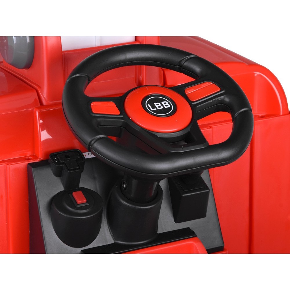 JOKO Elektrické autíčko Hasičské Auto so Striekajúcou vodou, Elektrické ovládanie rebríka + Elektrické striekanie vody, kožené s