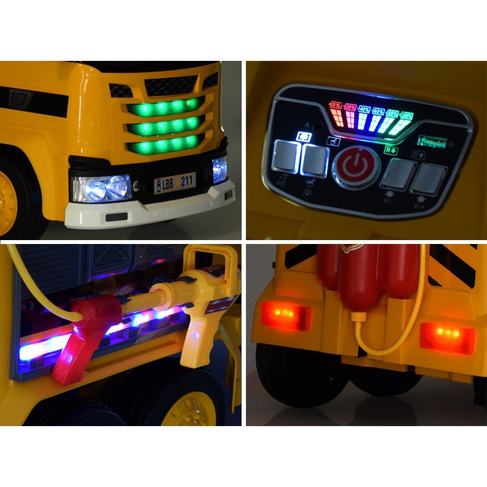 JOKO Elektrické autíčko Žeriav so Striekajúcou vodou, Elektrické ovládanie ramena, kožené sedadlo, penové kolesá, zvuk, svetlo,