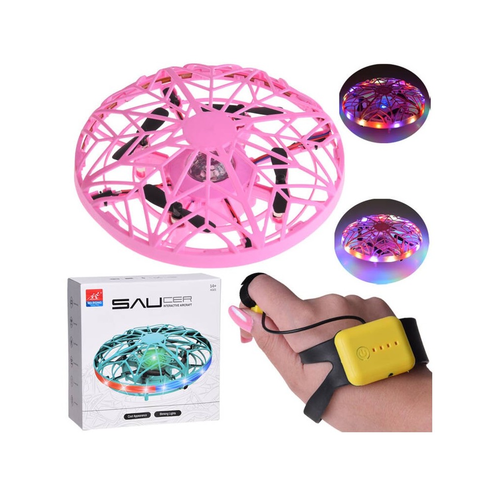 JOKO RC Lietajúcí Dron Ufo ovládaný RUKOU a GESTAMI + LED setlo, ružový