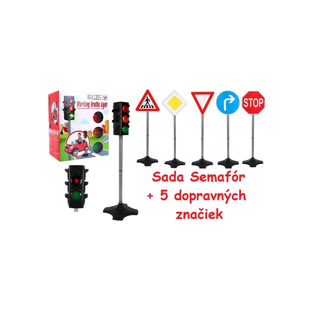 JOKO Dopravná SADA 2v1 Semafór pre deti so zvukom a svetlom 72cm + dopravné značky 5ks 80cm