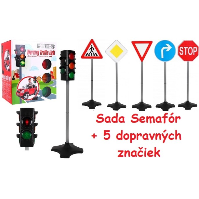 JOKO Dopravná SADA 2v1 Semafór pre deti so zvukom a svetlom 72cm + dopravné značky 5ks 80cm