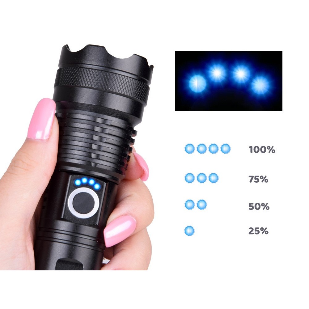 JOKO Hliníkové Svietidlo LED + Zoom, vodotesné s púzdrom, USB nabíjačka