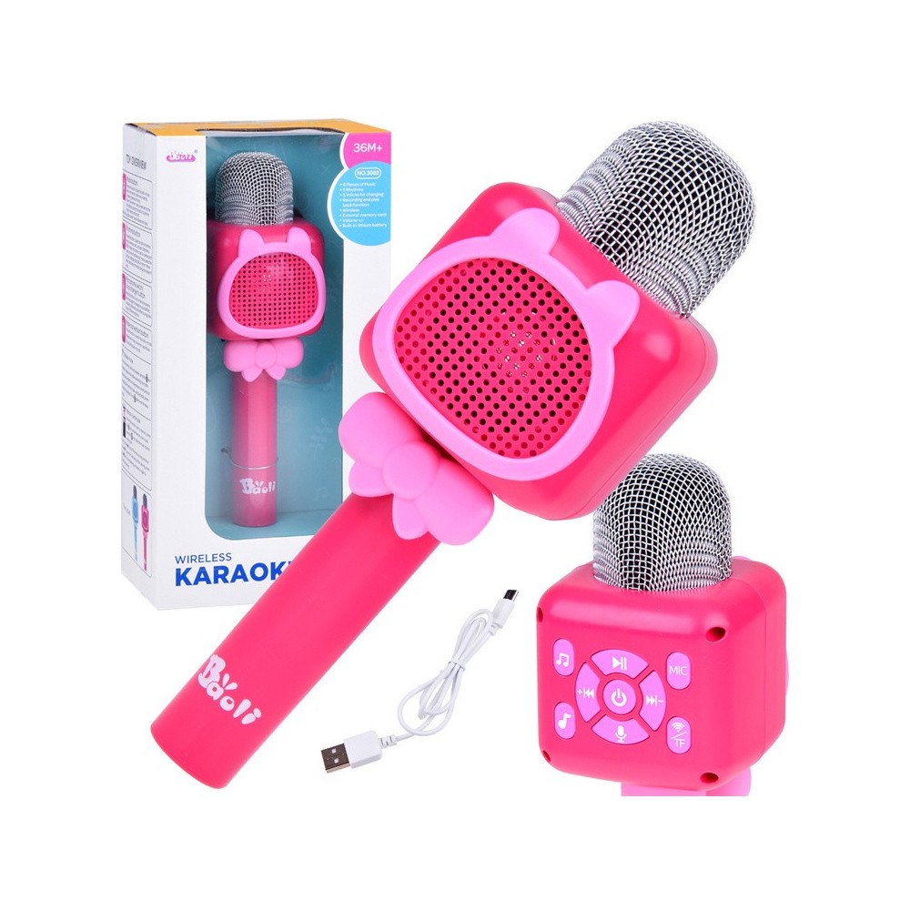 JOKO Multifunkčný Detský Mikrofón KARAOKE s Nahrávaním a Bluetooth + SD vstup, ružový
