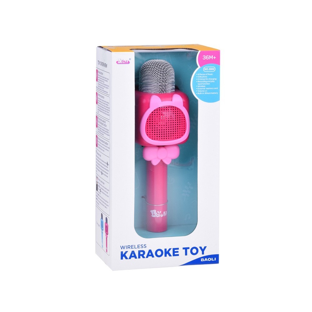 JOKO Multifunkčný Detský Mikrofón KARAOKE s Nahrávaním a Bluetooth + SD vstup, ružový