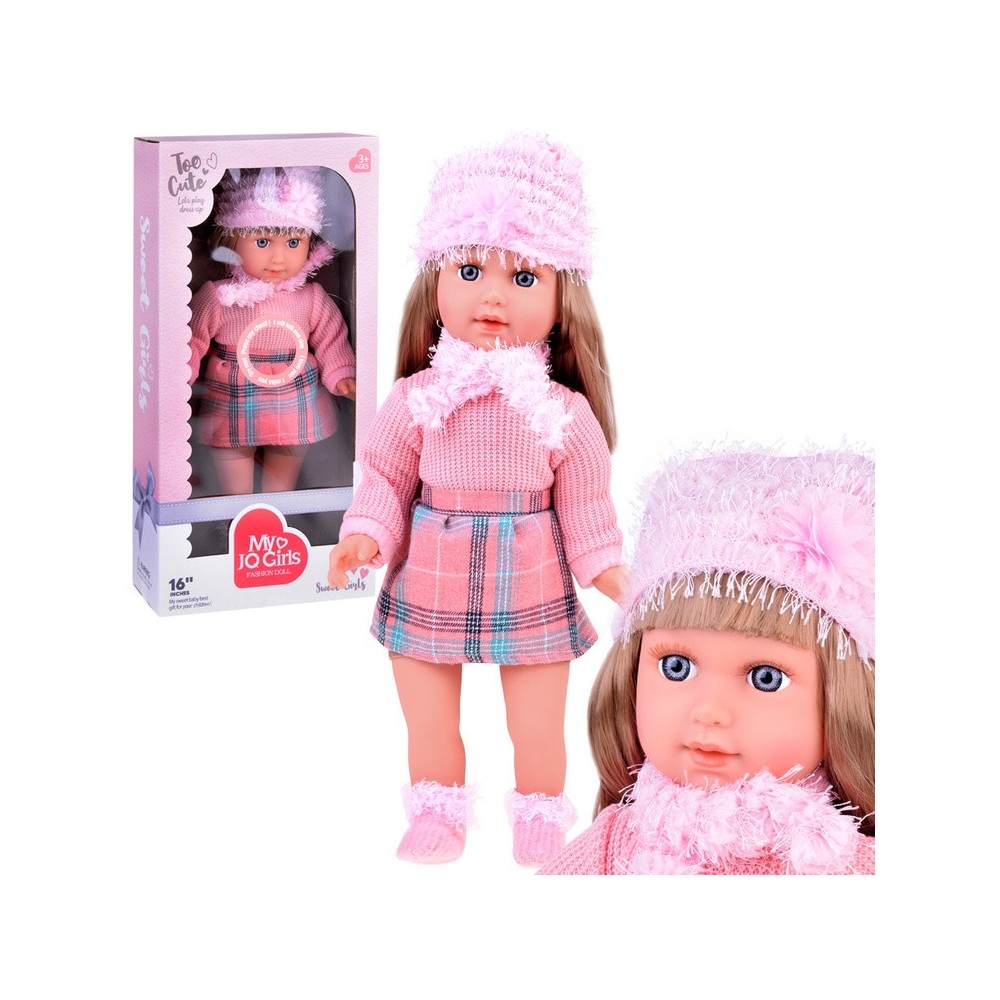 JOKO Bábika Kate s Dlhými Vlasmi s čiapkou a šálom 42cm, hovorí po anglicky, ružová