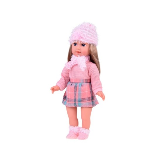 JOKO Bábika Kate s Dlhými Vlasmi s čiapkou a šálom 42cm, hovorí po anglicky, ružová