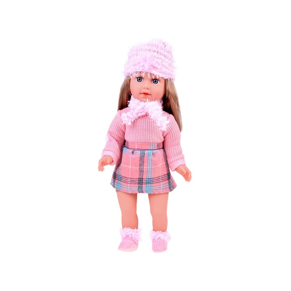 JOKO Bábika Kate s Dlhými Vlasmi s čiapkou a šálom 42cm, hovorí po anglicky, ružová