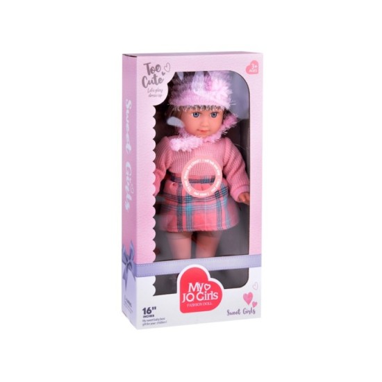 JOKO Bábika Kate s Dlhými Vlasmi s čiapkou a šálom 42cm, hovorí po anglicky, ružová