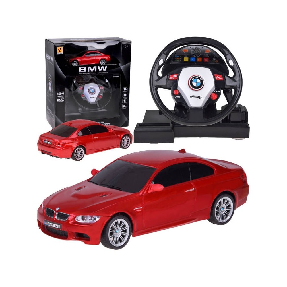 JOKO RC Auto BMW s Volantom s Radením na diaľkové ovládanie 1:24 + svetlo a zvuky, červené