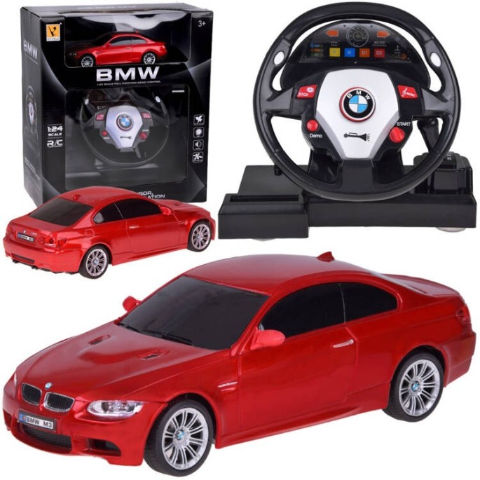JOKO RC Auto BMW s Volantom s Radením na diaľkové ovládanie 1:24 + svetlo a zvuky, červené