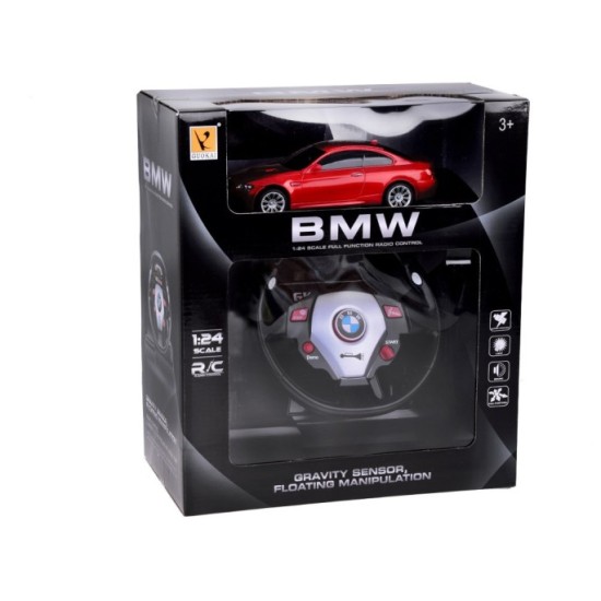 JOKO RC Auto BMW s Volantom s Radením na diaľkové ovládanie 1:24 + svetlo a zvuky, červené