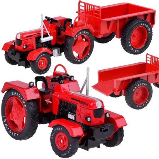 JOKO Kovový Traktor s Vlečkou 1:18, červený