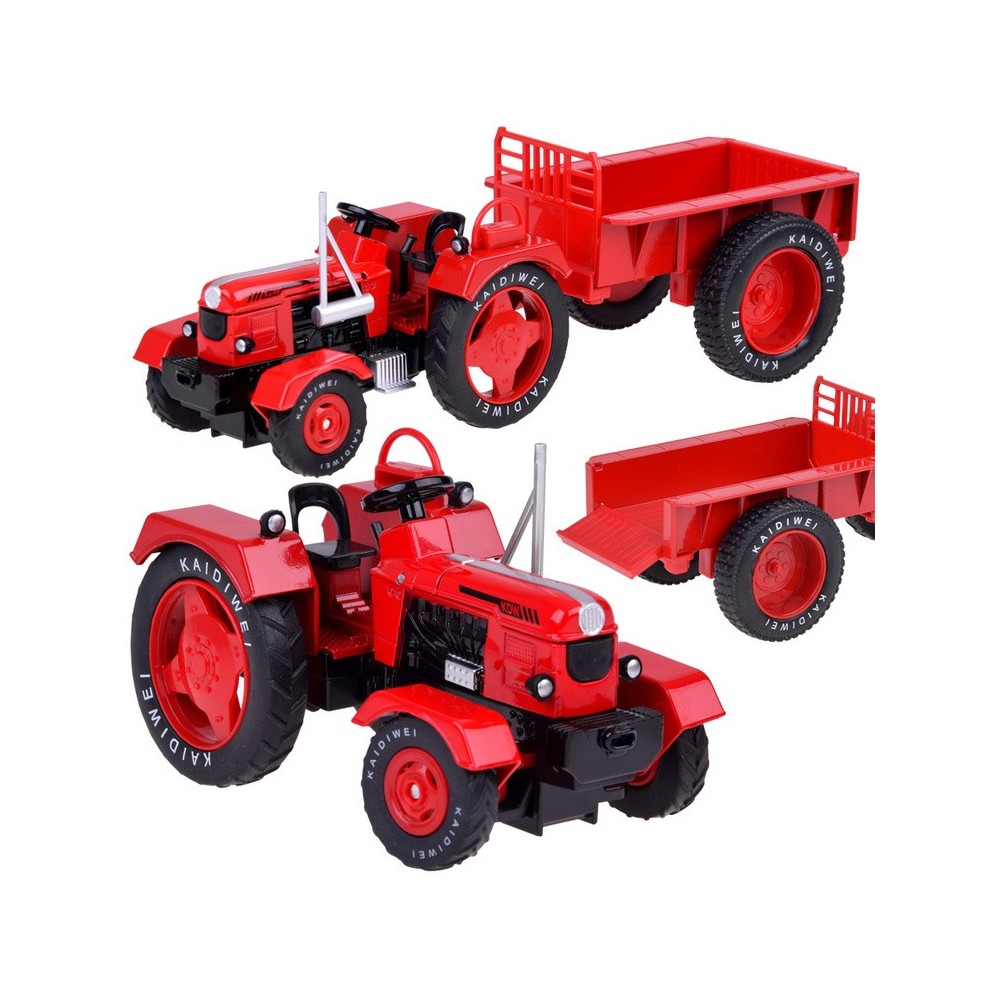JOKO Kovový Traktor s Vlečkou 1:18, červený
