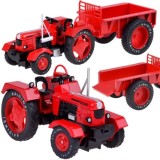 JOKO Kovový Traktor s Vlečkou 1:18, červený