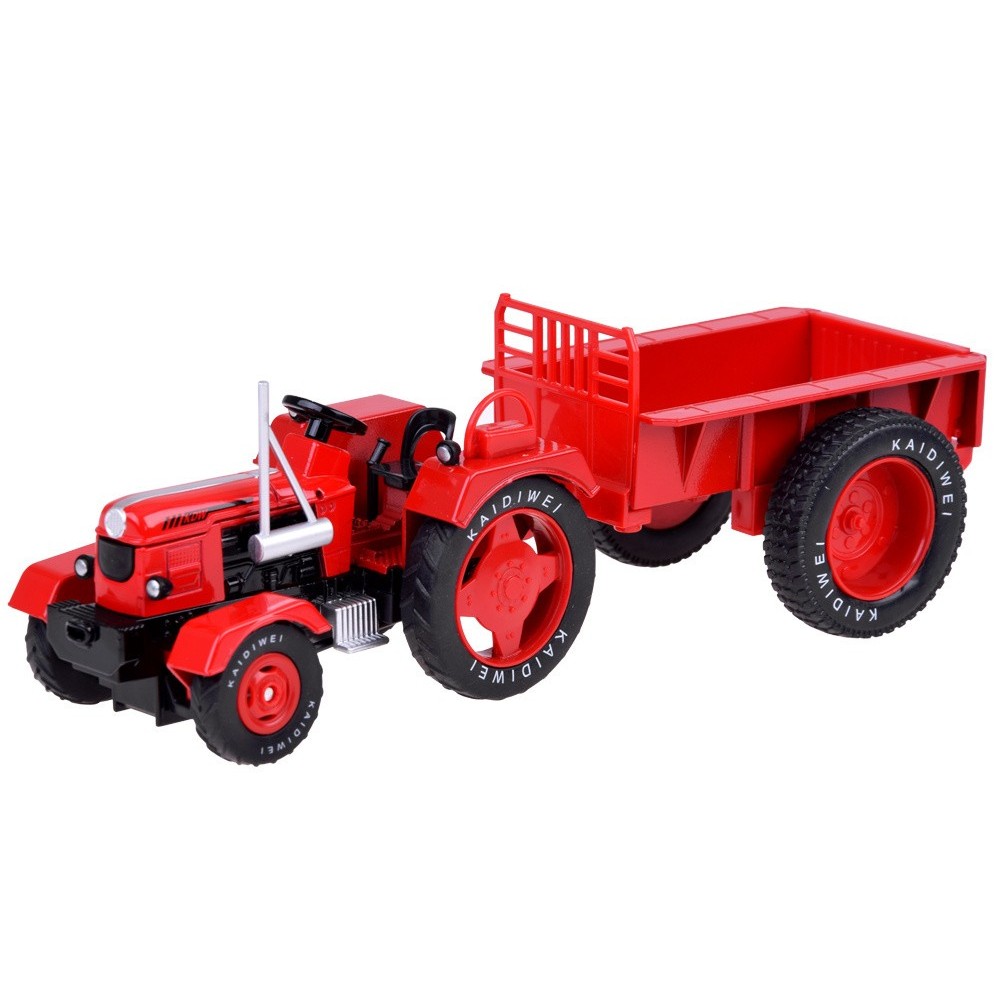 JOKO Kovový Traktor s Vlečkou 1:18, červený