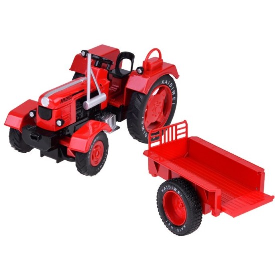 JOKO Kovový Traktor s Vlečkou 1:18, červený